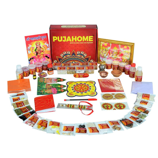 Pujahome Diwali Puja Samagri Kit for Mahalakshmi Pujan (57+ Items) with Detailed Puja Vidhi